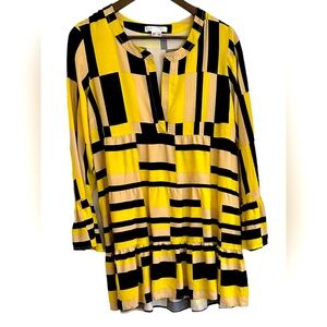 Lascana Venus yellow black geometric print tunic dress women S